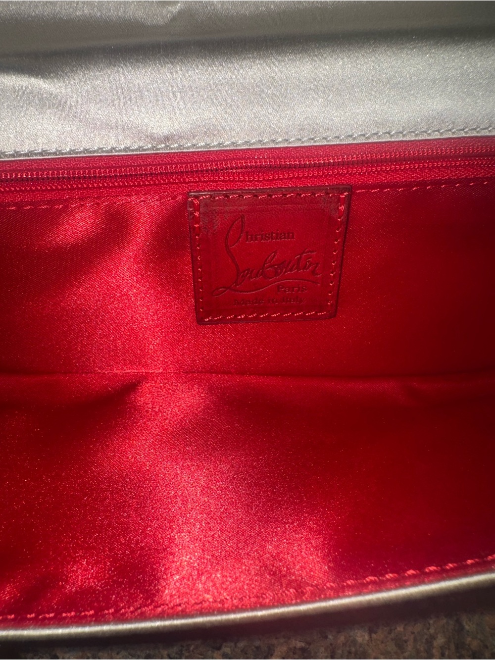 Christian Louboutin 💎Silver Satin Swirl Clutch - Picture 5 of 9